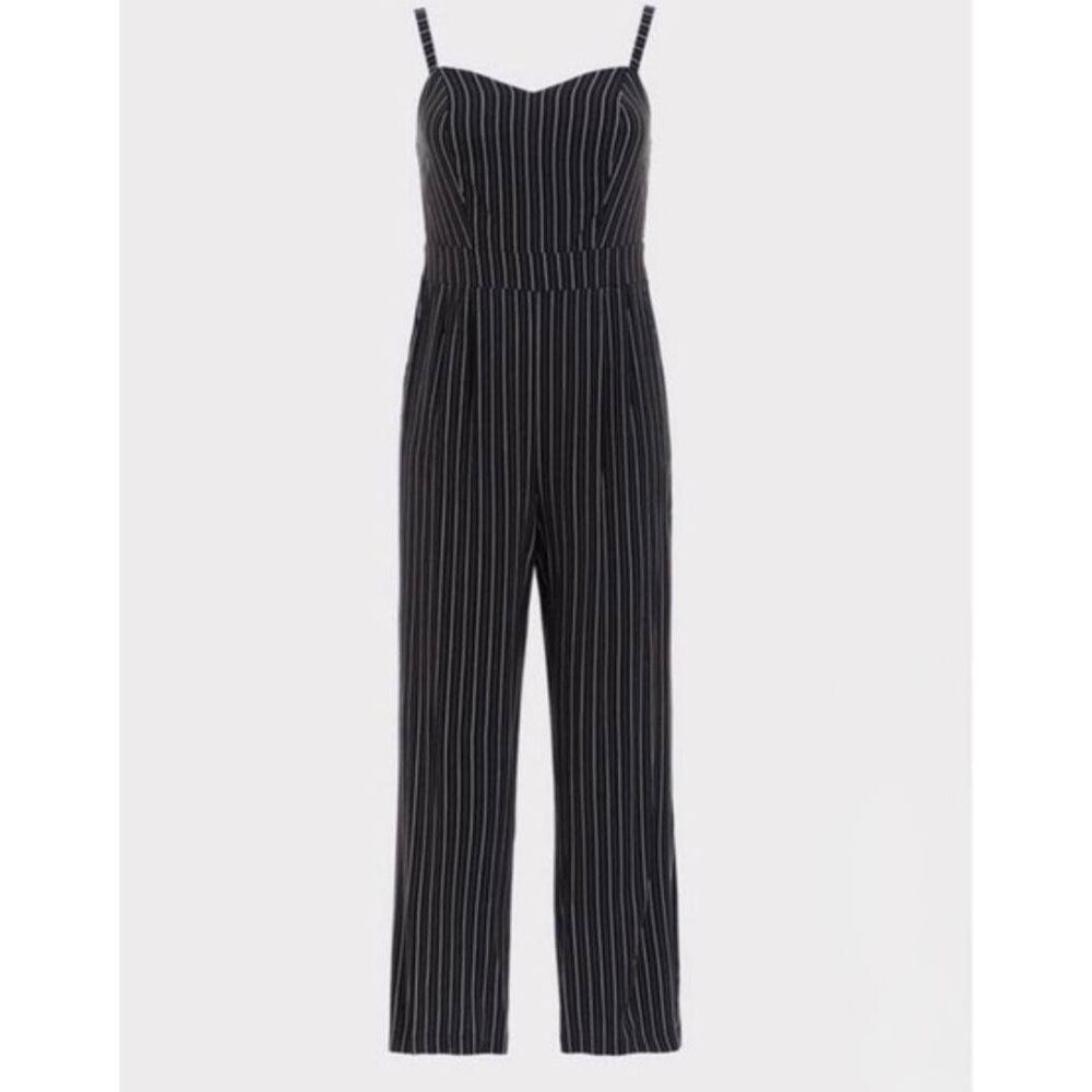 Torrid Black & White Wide Leg Challis Jumpsuit Plus Size 1XL Pockets - Picture 4 of 13